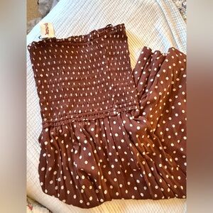 Brown Polka Dot Strapless Dress